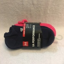 Under Armour No Show Socks Youth Large Pink Navy NEW 4 Pair Pack UA Performance