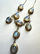 Fabulous Sterling Silver Blue Rainbow Moonstone Festoon Necklace