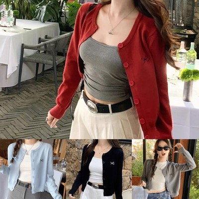 Lässiger Cropped Damen Pullover Oberteil Polyester Einfarbig mit Schleifenstick