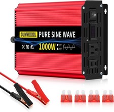 SUNWHEEL 1000W Pure Sine Wave Inverter, 12V DC to 110V/120V AC Power 12V-1000W