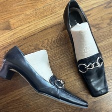 Antonio Melani 7.5 N square toe Heels Pumps Black Chain Detail Old Money Preppy
