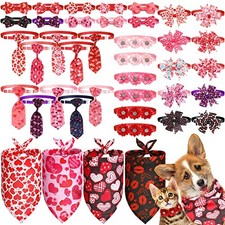 40 Pcs Valentine Dog Bow Ties Set 26 Valentine  s Day Pet Bowties 10 Heart