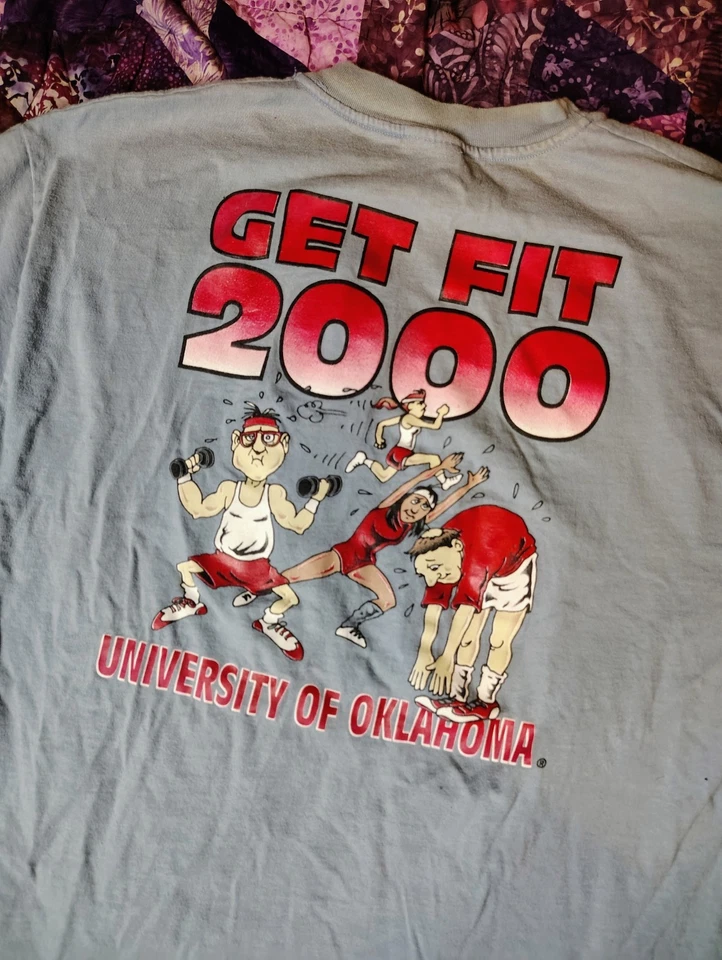 Vintage Y2K Oklahoma Sooners Shirt Mens XL Blue OU Get Fit 2000 Gym Fraternity - Image 2 of 4