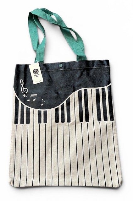 West Music Piano Design Zippered Canvas Tote Bag