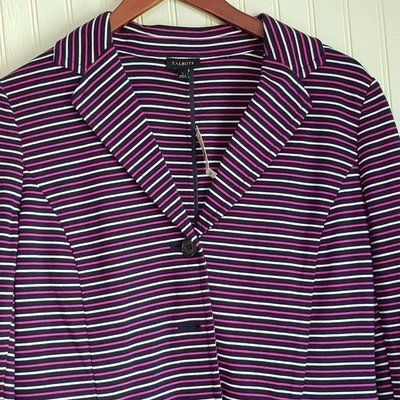 Talbots Blazer Jacket Womens Large Multicolor Stripe Knit Two Button Career
