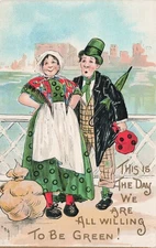 St Patrick's Day Irish Couple Willing to Be Green HBG HB Embossed Postcard H728