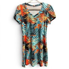 NWT Tropical Print Swing Dress Small V Neck Short Sleeve Pockets Casual Beach