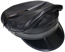 Genuine Real Black Leather Army Muir Biker Peaked Police Bluf Cap Hat