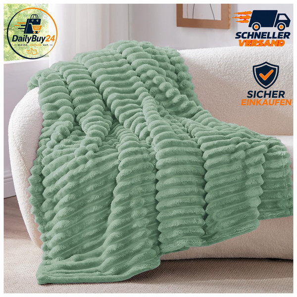 Kuscheldecke Flauschig Deko Decke SalbeigrüN 125X150 Cm FüR Sofa-image