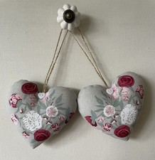 Pair Of Heart Door Hangers in Sophie Allport Peony Fabric ~ Floral, Pink