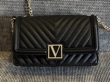 Victoria's Secret Pebbled V-Quilt Bond Street Black Gold Chain Shoulder Bag