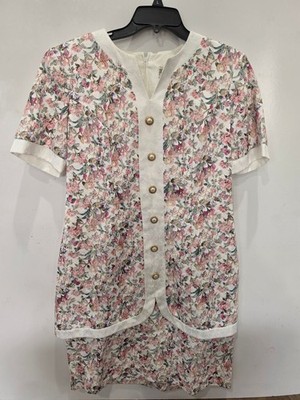 Vintage Floral Dress in White & Pink Cottagecore PETITE  FOCUS SIZE 14P