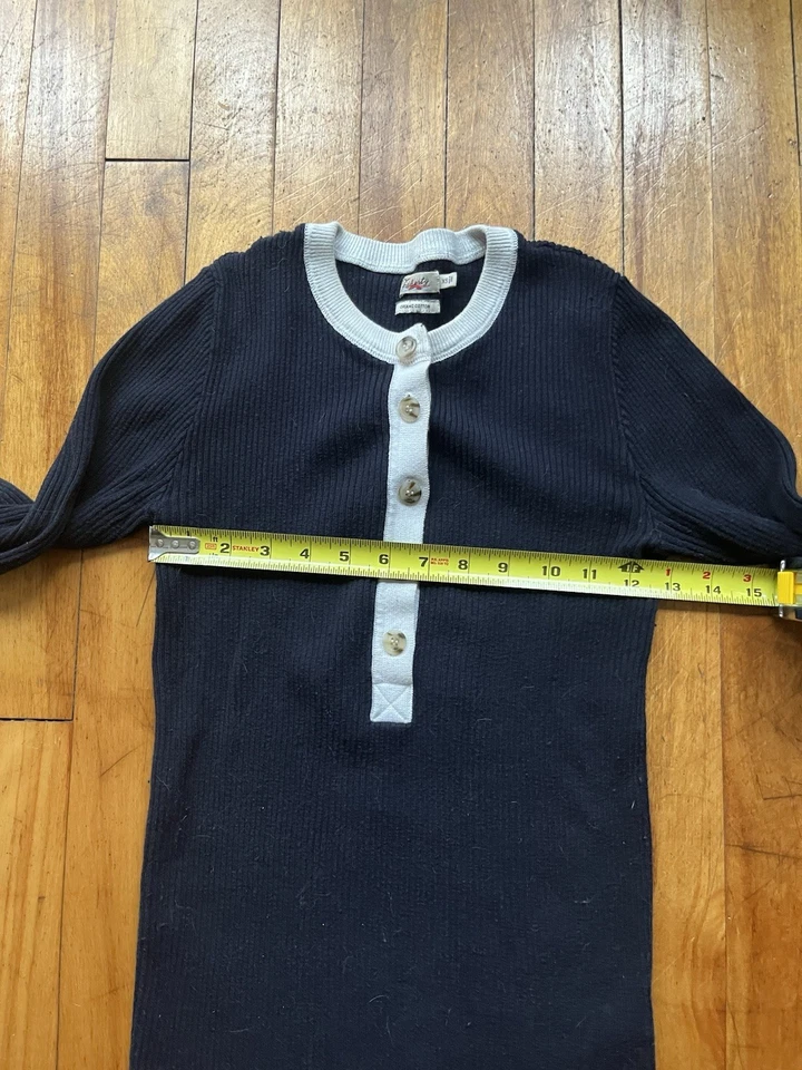 Faherty Women's Mikki Henley Navy and White Striped Cotton Cashmere Sweater XS - Image 4 of 4