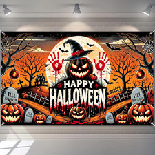 Happy Halloween Banner 71x43 in Graveyard Party Decor
