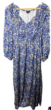 J.Crew Blue Floral Cotton Smocked Waist Midi Dress V-Neck Puff Sleeve Womens S