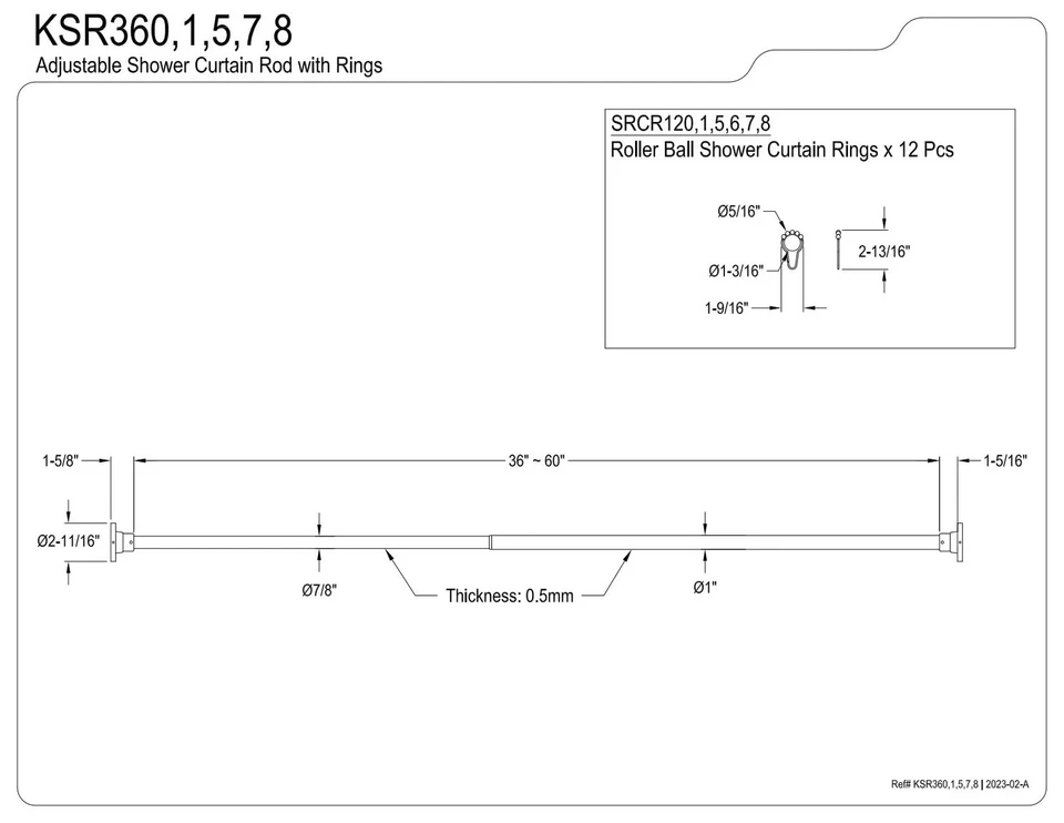 KSR367 Edenscape 36"-60" Acero Inoxidable Barra de Cortina de Ducha Ajustable con R... Foto 2 de 2