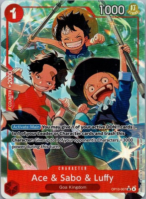 #ad #ad Ace amp; Sabo amp; Luffy Alt Art OP13 007 Carrying On His Will One Piece TCG $50.00