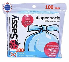 Diaper Sacks Disposable 100 Count Powder Scented 4-25 Sassy Roll Easy-to-Tie