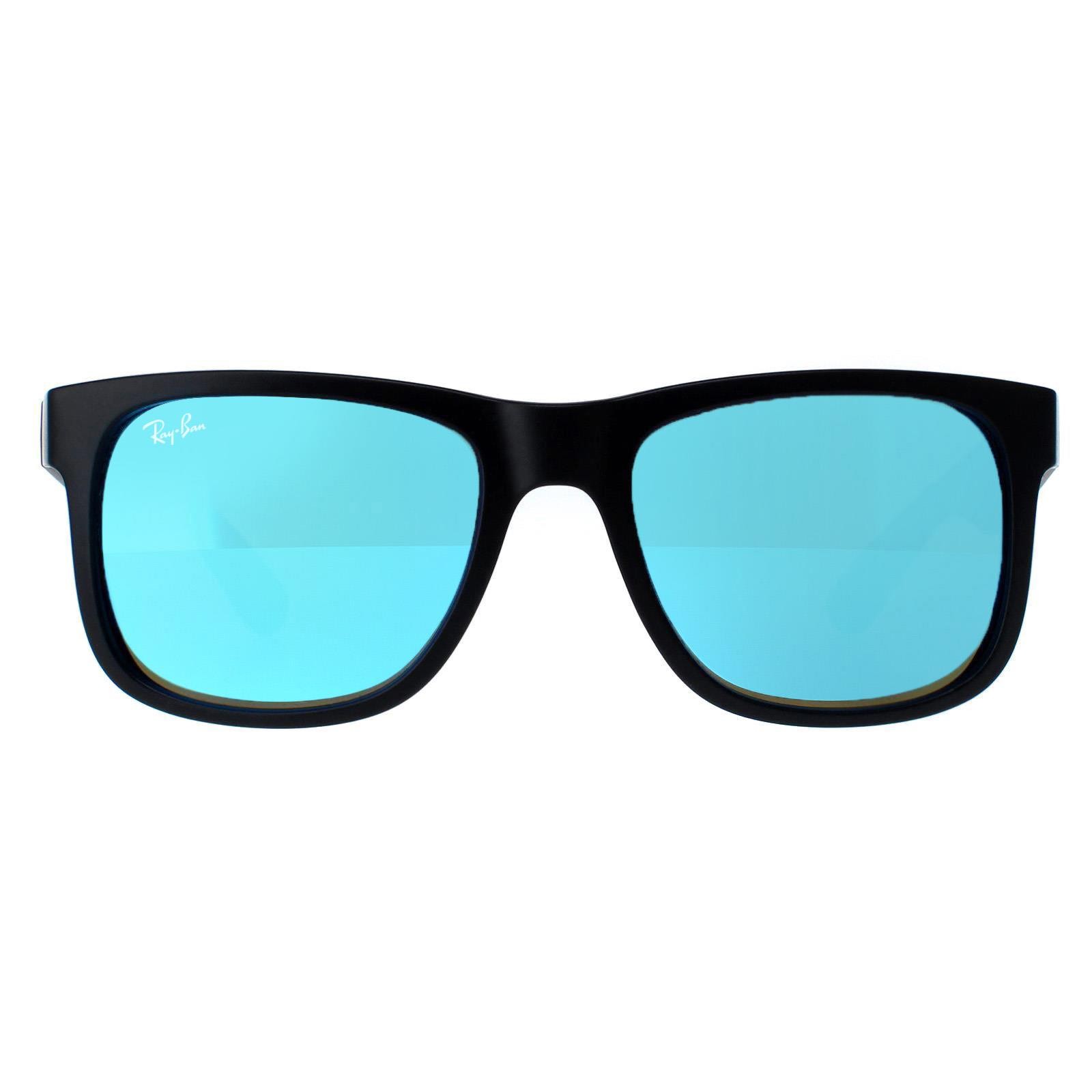 Ray-Ban Sunglasses Justin 4165 622/55 Rubber Black Blue Mirror Large 55mm