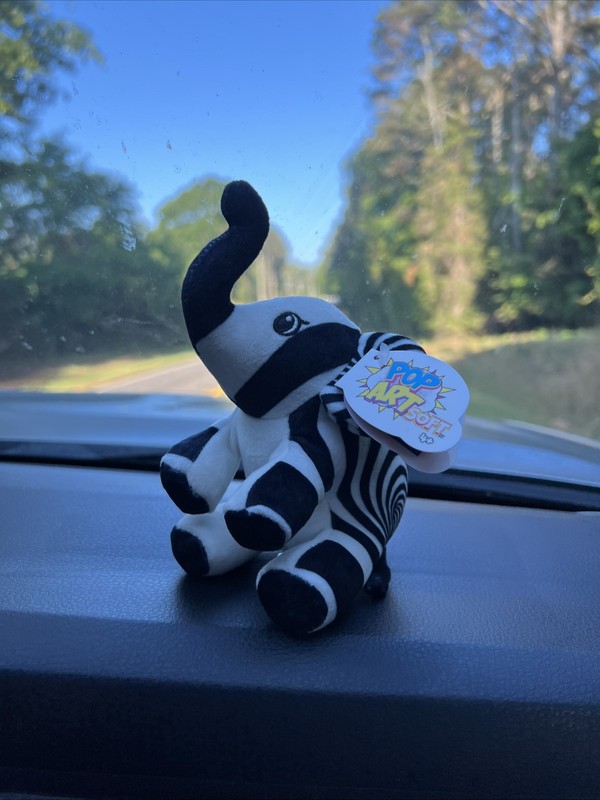 Pop Art Soft Elephant Swirly-Q Plush Toy Black  White Swirl Pattern 6" NWT