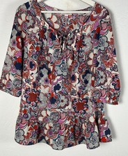 Liberty Of London For Target Floral Tunic Top Medium Multicolor Boho Ruffle Hem