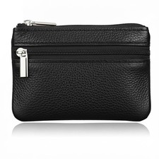 Black Small Mini Size Leather Coin Purse Change Pouch for Women Men Kids with...