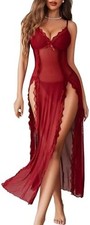 Women's Avidlove Women Lingerie Lace Babydoll Sexy Nightgown V-Neck Wine Red
