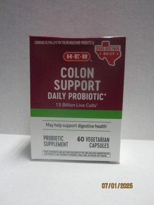 H-E-B Colon Support Daily Probiotic Supplement 60 Vegetarian Capsules Exp 5/2026