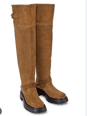 Stuart Weitzman 50mm Emerson Moto boots Knee High Tall Coffee Brown Suede