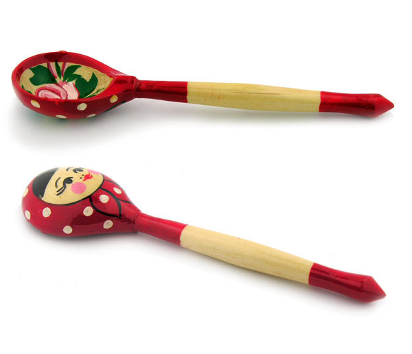 Russian Wooden Khokhloma Hand Painted Spoon 7 1/2"