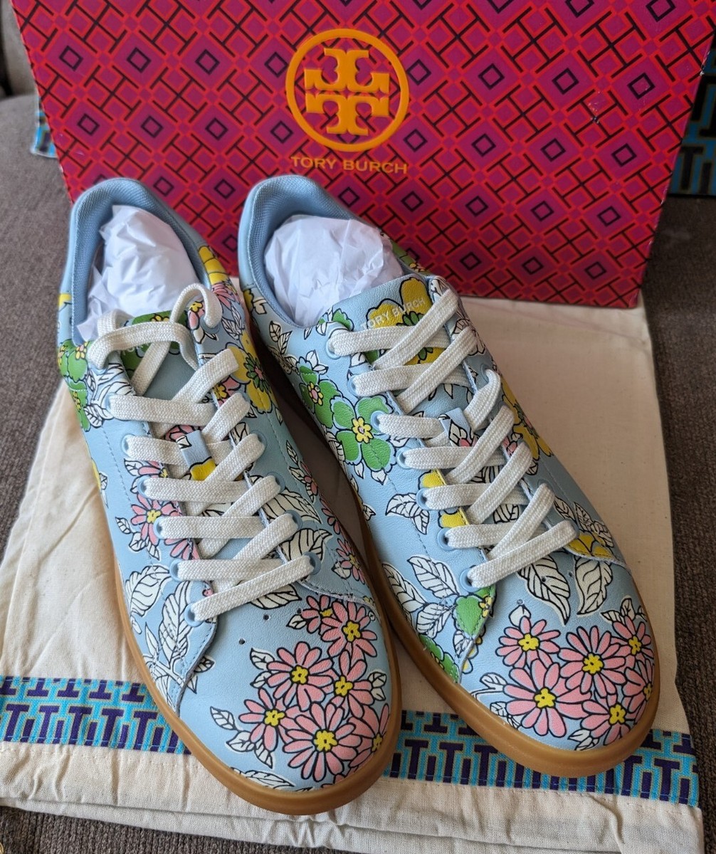 TORY BURCH HOWELL COURT SNEAKER PRINTED LEATHER BLUE WALLPAPER
