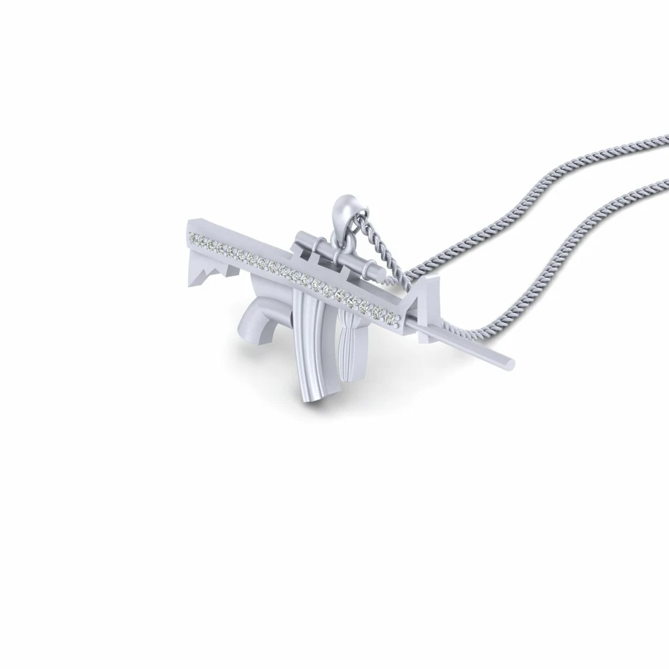 Colgante ametralladora rifle de plata esterlina militar ejército hip hop joyería motociclistas Foto 2 de 4
