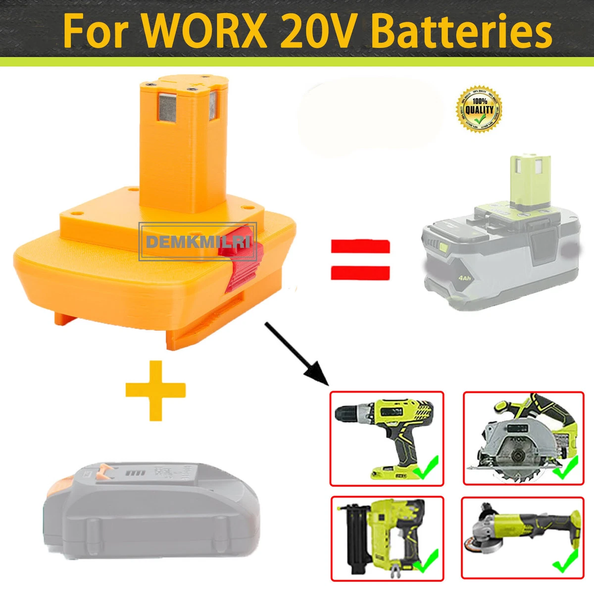 1X Adapter For WORX 20V MAX Li Ion Battery To For Ryobi 18V Tools