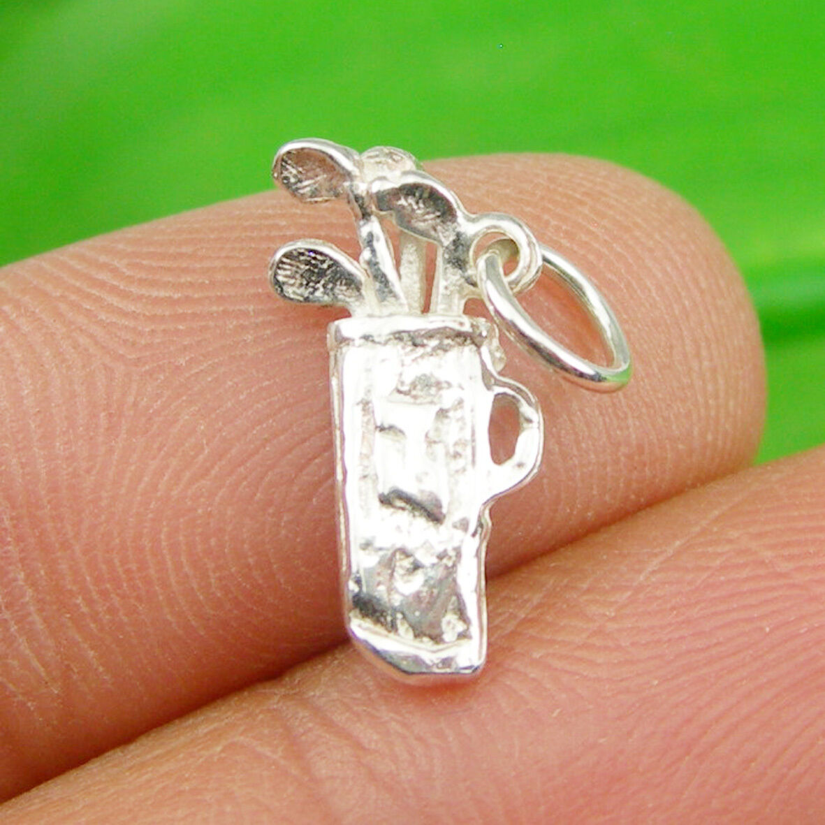 Golf Bag & Clubs Sport Small Charm Pendant Genuine 925 Sterling Silver, C250