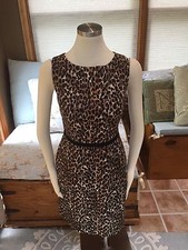 Ann Taylor Loft Cheetah Leopard Animal Print Sheath Dress 10 Petite Excellent
