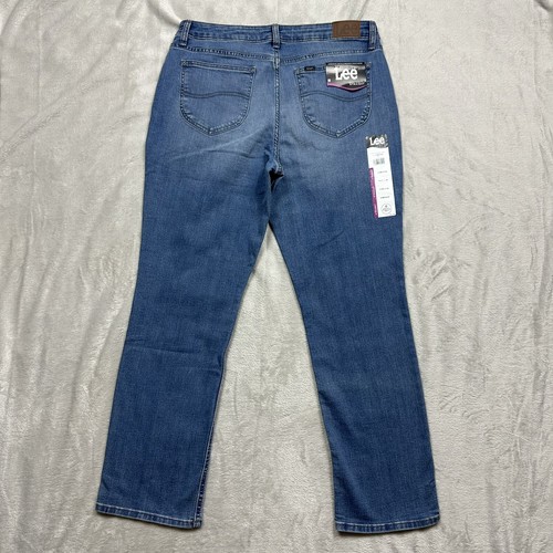 Lee Regular Fit Straight Leg Mid Rise Womens 14M (35x30) Denim Blue Jeans NWT - Picture 2 of 13