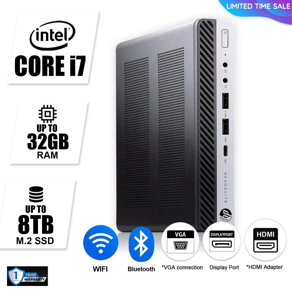 HP Mini Desktop Computer PC i7, up to 32GB RAM, 2TB SSD/HDD HP Mini Desktop Computer PC i7, up to 32GB RAM, 2TB SSD/HDD