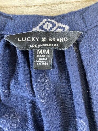 Camicetta contadina Lucky Brand blu nappa stampa diamante taglia M - Foto 2 di 6