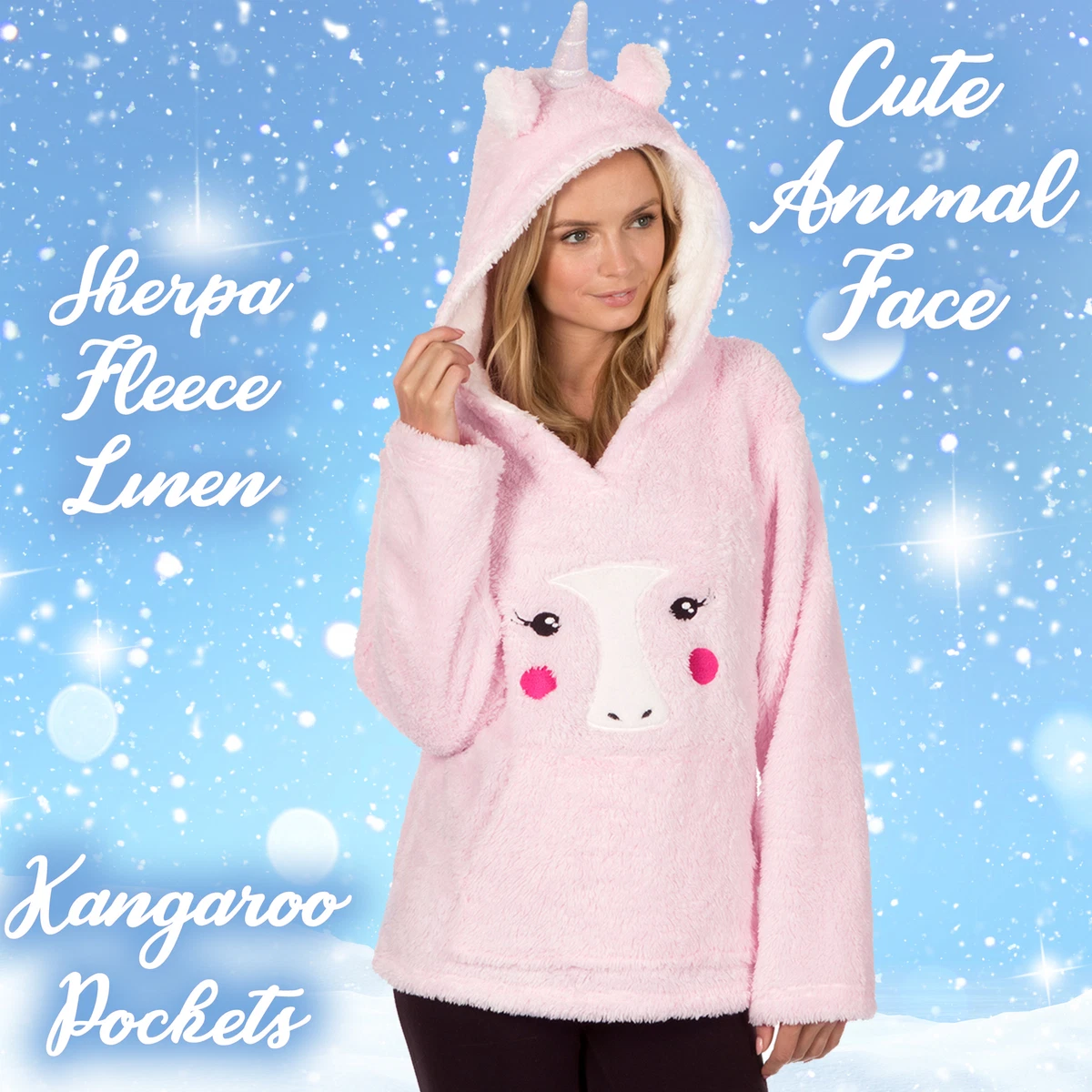 Ladies Womens Unicorn Hooded Bed Jacket Size S M L Kangaroo Pocket Pink  Warm UK | eBay