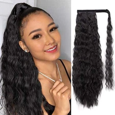 Water Wave Ponytail Extension|Synthetic Ponytail Extension 24 Inch-Black