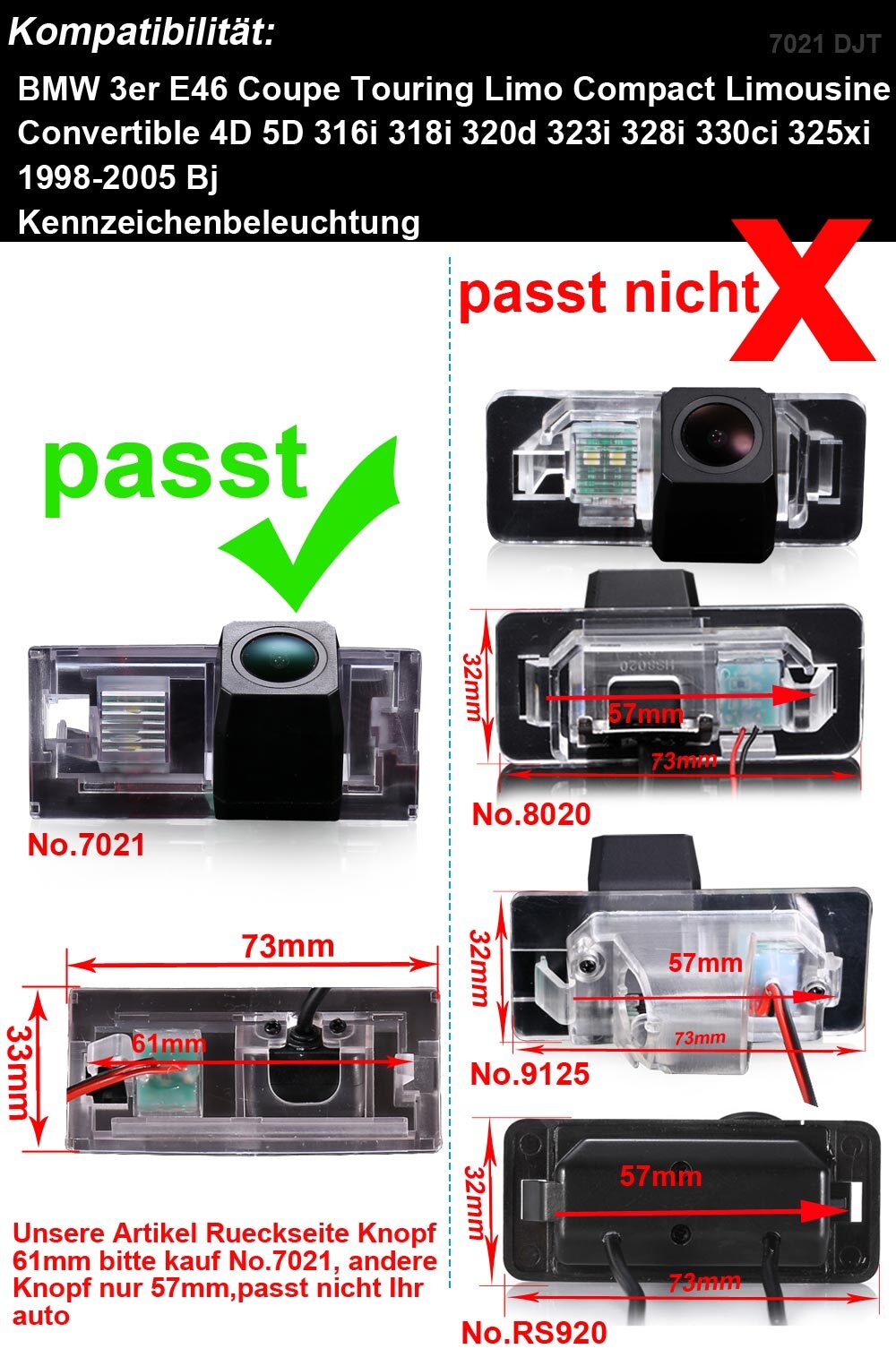 Rückfahrkamera Für BMW 3er E46 touring Coupe Limo 4D 5D 316i 328i 330ci ...