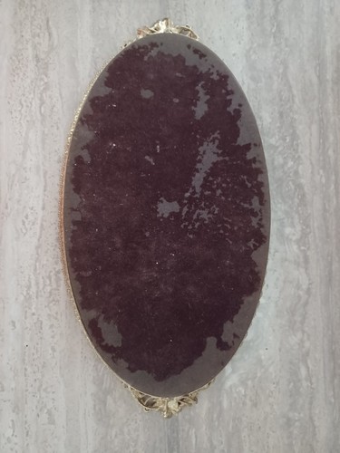 70s Vanity Set, Oval Mirror Tray, Hair Brush, Hand Mirror, Antique Gold Finish, - Picture 3 of 8