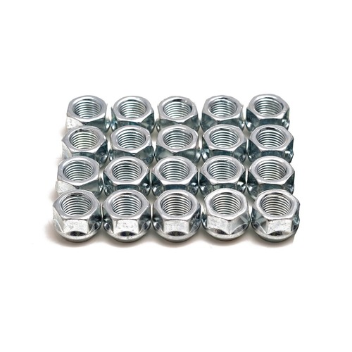 20pcs Open 12x1.25 Lug Nuts, 0.64" Tall, Taper Cone Seat, 19mm 3/4" Hex, Silver