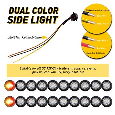 20X 3/4'' Amber Red Small Round Clearance Side Marker lights LED Mini Button EAW