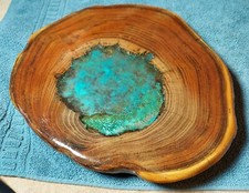 Wood  Resin Bonsai Stand Black Locust Iridescent Glass Ikebana Plant Stand