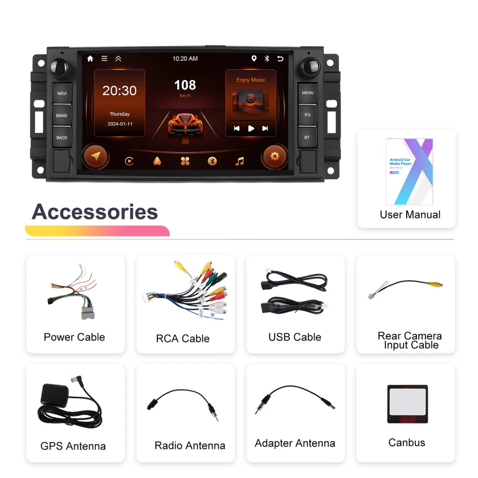 Radio GPS 2+64 GB estéreo para automóvil Apple CarPlay Android 15 para Jeep Wrangler 2007-2017 Foto 2 de 4