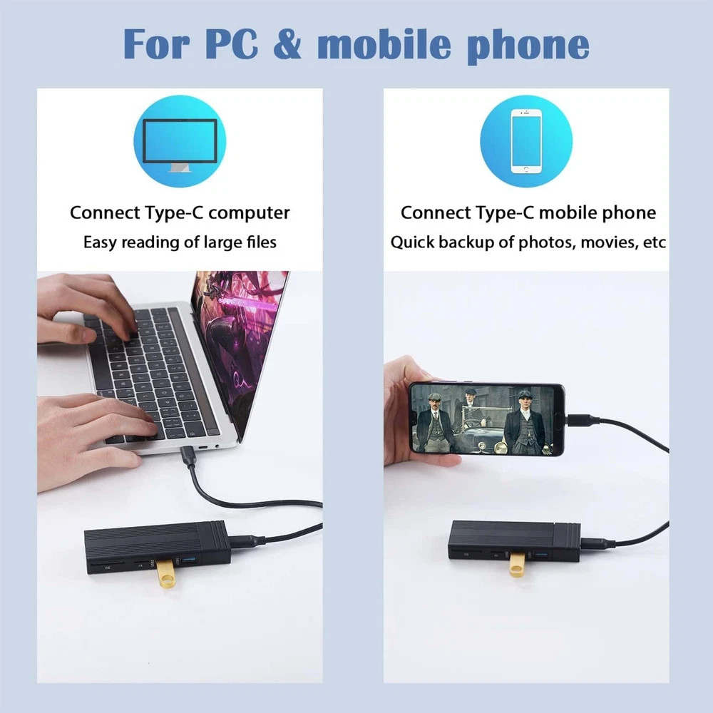 Usb Hub 5in1 with Caddy Enclosure 240GB M.2 SATA NVMe PCIe 2280 Micro SD Reader