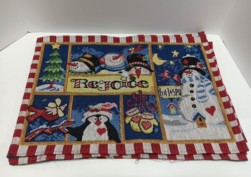 Tapestry Snowman Placemats Set 4 Snowmen Rejoice Christmas Winter 13”x19” - 第 1/3 張圖片