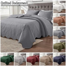 QUILTED BEDSPREAD BED THROW EMBOSSED COVERLET BEDDING SET WITH PILLOW SHAMS US