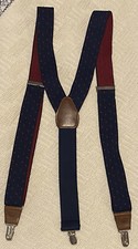 NEW Suspenders Men  s Blue Red Clip Leather NWT